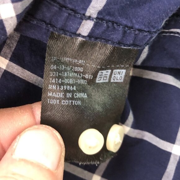 Uniqlo Mens Shirt Size XL Long Sleeve Button Down Windowpane Navy Casual Classic - Picture 8 of 12